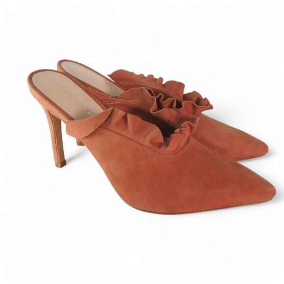 Loeffler Randall Langley Ruffle Stiletto Kid Suede Heels "Dusty Rose" Women's 7B - Picture 4 of 10